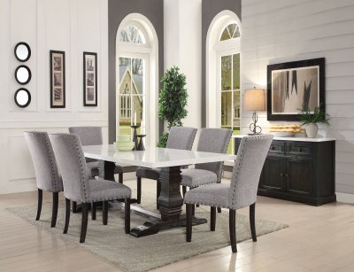 Recusson Marble Top Dining Table 60825 in Dark Oak by Acme