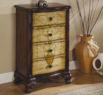 Antique Cherry Finish 4 Drawer Cabinet w/Hand Painted Flowers [CRC-526-900362]