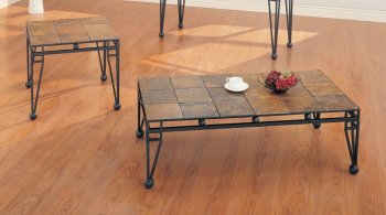 3 Pc Occasional Table Set w/Individual Slate Design & Metal Base [CRCT-402-7637]