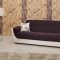 Cream Vinyl & Dark Brown Fabric Modern Sofa Bed w/Options