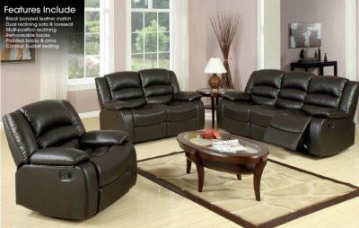 Black Bonded Leather Modern Reclining Sofa & Loveseat Set