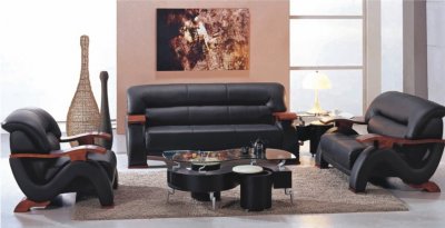 Black Urban Bonded Leather 3Pc Modern Sofa, Loveseat & Chair Set