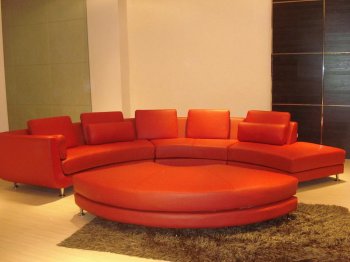 Red Leather Modern Sectional Sofa w/Metal Legs & Ottoman [THSS-2033]