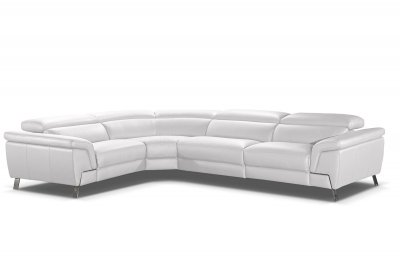 Azur Sectional Sofa in White Full Leather by VIG w/Recliner