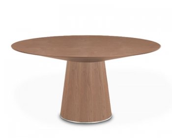 Walnut Finish Modern Round Dining Table w/Thick Tapering Base [MLT-Centre Walnut]