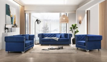 Clover Sofa & Loveseat Set in Blue Velvet Fabric [ADS-Clover Blue]