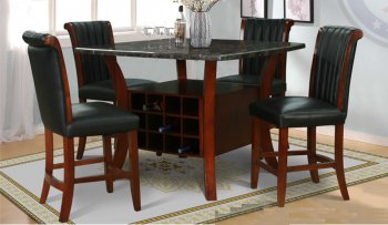 Black Marble Top & Brown Base Modern 5Pc Dining Set w/Options [AEDS-7035-Black]