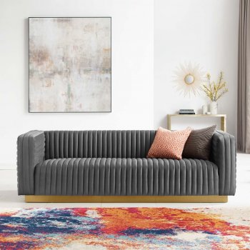 Charisma Sofa in Charcoal Velvet Fabric by Modway w/Options [MWS-3886 Charisma Charcoal]