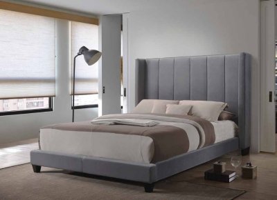 Hudson 300627 Upholstered Bed in Grey Velvet Fabric by Coaster