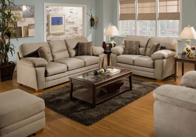 Cobblestone Microfiber Modern Sofa & Loveseat Set w/Pillow Arms