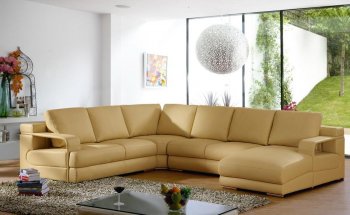 Beige Leather Modern Sectional Sofa w/Metal Legs [VGSS-Lorenzo-Beige]