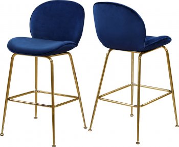 Paris Counter Stool 787 Set of 2 Navy Velvet Fabric by Meridian [MRDC-787 Paris Navy]