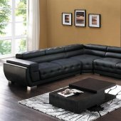 Black Bonded Leather Modern Sectional Sofa w/Adjustable Headrest