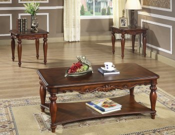 Rich Walnut Finish Traditional 3Pc Coffee Table w/Cocktail Shelf [HLCT-T440]