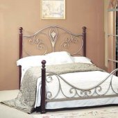 Antique Style Bed with Scroll Design & Dark Cherry Wooden Legs