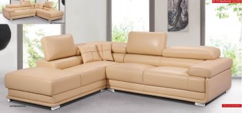 Beige Top Grain Full Leather Modern Sectional Sofa w/2 Pillows [EFSS-2113]