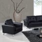 Black Bonded Leather Modern Sofa & Loveseat Set w/Metal Legs