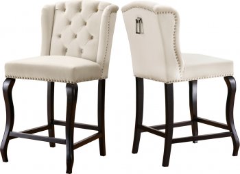 Suri Counter Stool 773 Set of 2 Cream Velvet Fabric by Meridian [MRDC-773 Suri Cream]