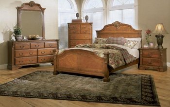 Warm Cognac Finish Classic 5Pc Bedroom Set w/Hand Carvings [HEBS-866-Legacy]