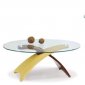 Two-Toned Honey & Brown Modern Coffee Table W/Glass Top