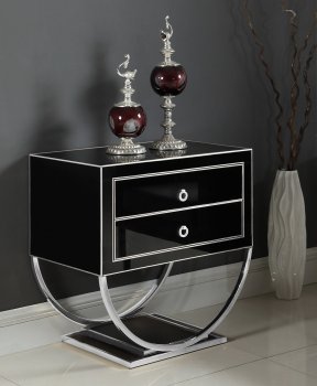 Alyssa Side Table in Black Glass by Meridian w/Chrome Base [MRCT-807 Alyssa]