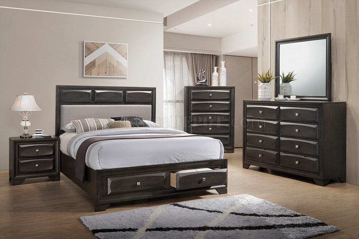 F9397Q 5Pc Bedroom Set in Charcoal by Poundex w/Options