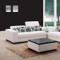 White Fabric Modern Sectional Sofa w/Square Ottoman