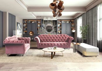 Darcy Sofa & Loveseat Set in Dusty Rose Velvet Fabric [KCS-Darcy Dusty Rose]