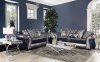 Katarina Sofa SM6418 in Navy/Silver Chenille & Leatherette w/Opt