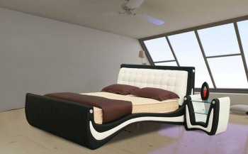 Black & White Leatherette Contemporary Artistic Bed w/Options [SHBS-2806]