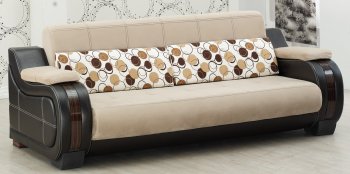 Black Leatherette & Beige Fabric Modern Sofa Bed w/Options [MYSB-Arizona Beige]