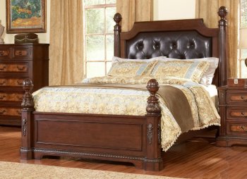 Warm Brown Finish Classic Bedroom w/Panel Bed & Options [HEBS-1418PN]