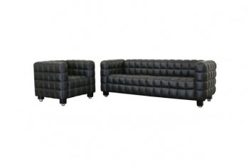 Black Leather Modern Sofa & Chair Set w/Wood Legs [WIS-Arriga]