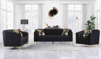 U777 Sofa & Loveseat Set in Black Velvet by Global w/Options [GFS-U777 Black]