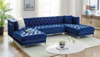 MS2069 Sectional Sofa in Blue Velvet by VImports [VISS-MS2069 Blue]