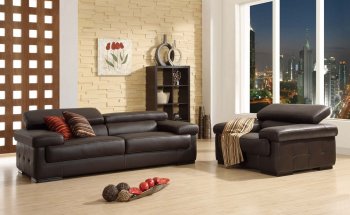 Brown Full Leather Modern Sofa & Loveseat Set w/Options [CVS-Savoy-Brown]