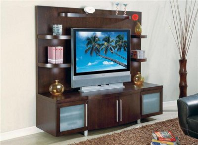 Wenge Finish Contemporary Wall Unit With Bottom Cabinets