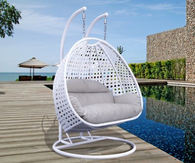 Wicker Hanging Double Egg Swing Chair ESC57WBG by LeisureMod