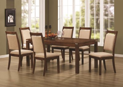 Brown Finish Modern 7Pc Dining Set w/Upholstered Chairs