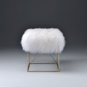 Bagley Ottoman 96700 in White Tibet Wool & Golden Brass by Acme