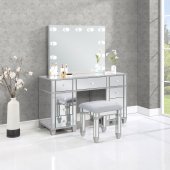 Allora Vanity Set 930242 in Metallic Silver by Coaster w/Stool