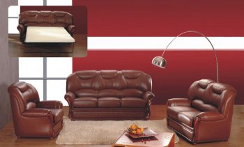 Brown Leather Elegant Living Room Set with Pull-Out Bed [EFS-601]