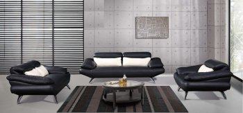 Black Full Leather Contemporary Living Room Sofa w/Chrome Legs [EFS-9058 Black]