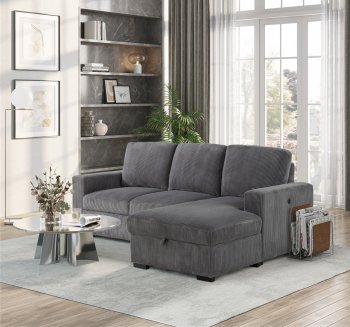 U2260 Sectional Sofa in Gray Corduroy by Global w/Storage Chaise [GFSS-U2660 L w/o Pullout]