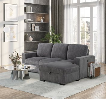 U2260 Sectional Sofa in Gray Corduroy by Global w/Storage Chaise