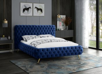 Delano Bed in Navy Velvet Fabric by Meridian w/Options [MRB-Delano Navy]