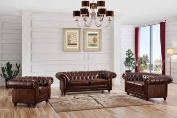 288 Sofa in Brown Half Leather by ESF w/Options [EFS-288 Brown]