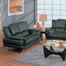 Black Leather Contemporary Sofa & Loveseat Set w/Metal Legs