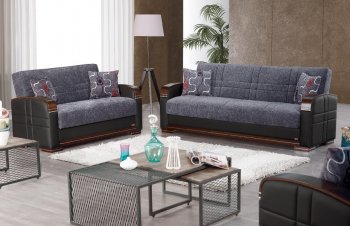 Montana Sofa Bed in Gray Fabric & Black Leatherette by Empire [MYSB-Montana]