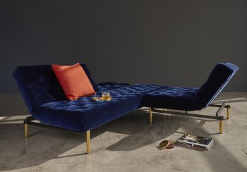 Oldschool Sofa Bed in Dark Blue w/Brass Legs by Innovation [INSB-Oldschool-Brass-865]